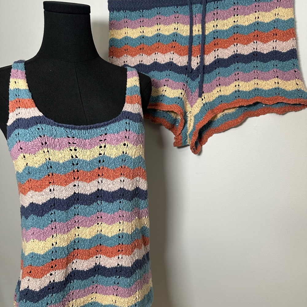 Aerie Colorful Striped Knit Tank and Shorts Set